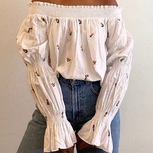 Zara Floral Embroidered Off the Shoulder Blouse